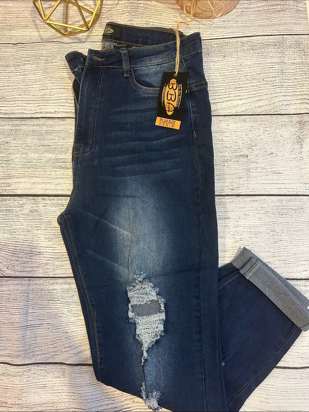 Denim distressed, rolled hem crop jeans, NWT